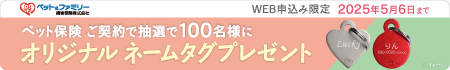 ご成約の100名様に抽選で「オリジナルネームタグ」をプレゼント！ ペット＆ファミリー損保