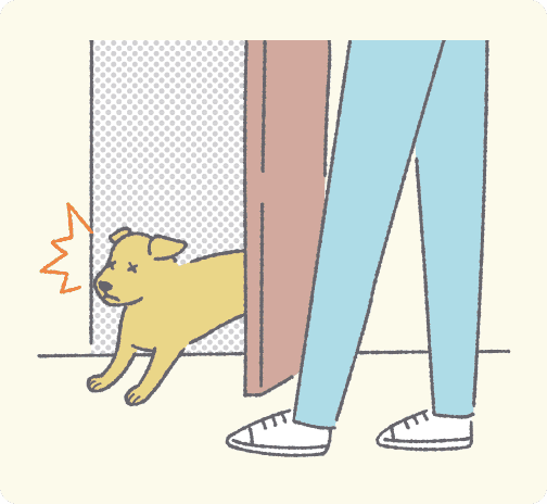 玄関から飛び出しそうな犬