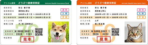 アニコム損保のどうぶつ健康保険証の見本