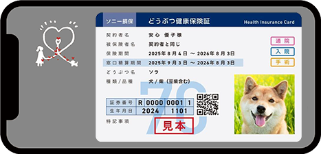 ソニー損保のe-どうぶつ保険証の見本