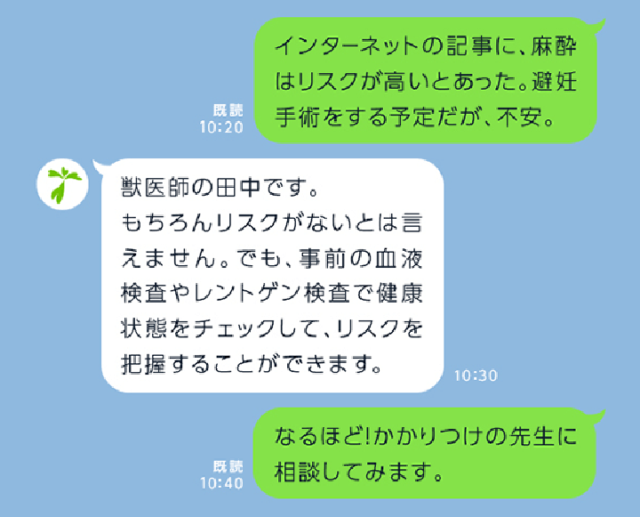 どうぶつホットライン　LINEでの相談画面　心配事の相談