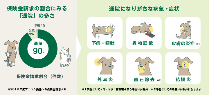 保険金請求の割合にみる「通院」の多さ 通院になりがちな病気・症状