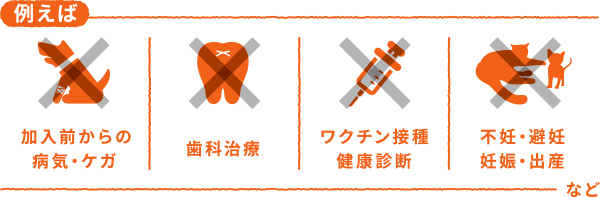 例えば、加入前からの病気・ケガ、歯科治療、ワクチン接種・健康診断、不妊・避妊・妊娠・出産など